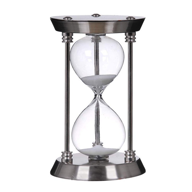 B BELLAWARE Bellaware 60 Minute Metal Hourglass Sand Timer, Decorative Large Size Sand Clock (Silver) - Image 1